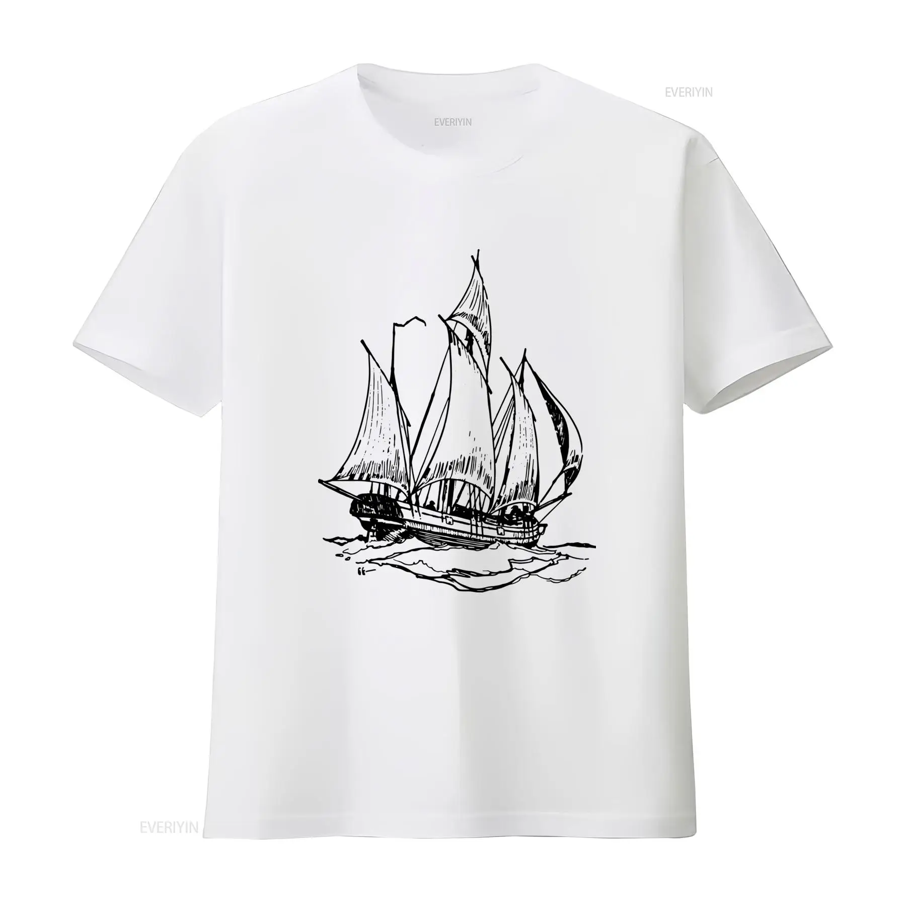 Vintage Yacht Fashion - クラシックなヴィンテージ風帆船プリントのセーリングシップTシャツ、航海、ヨット、セーラー、船員向け、ヴィンテージ風ウォッシュ加工、多用途ファッション