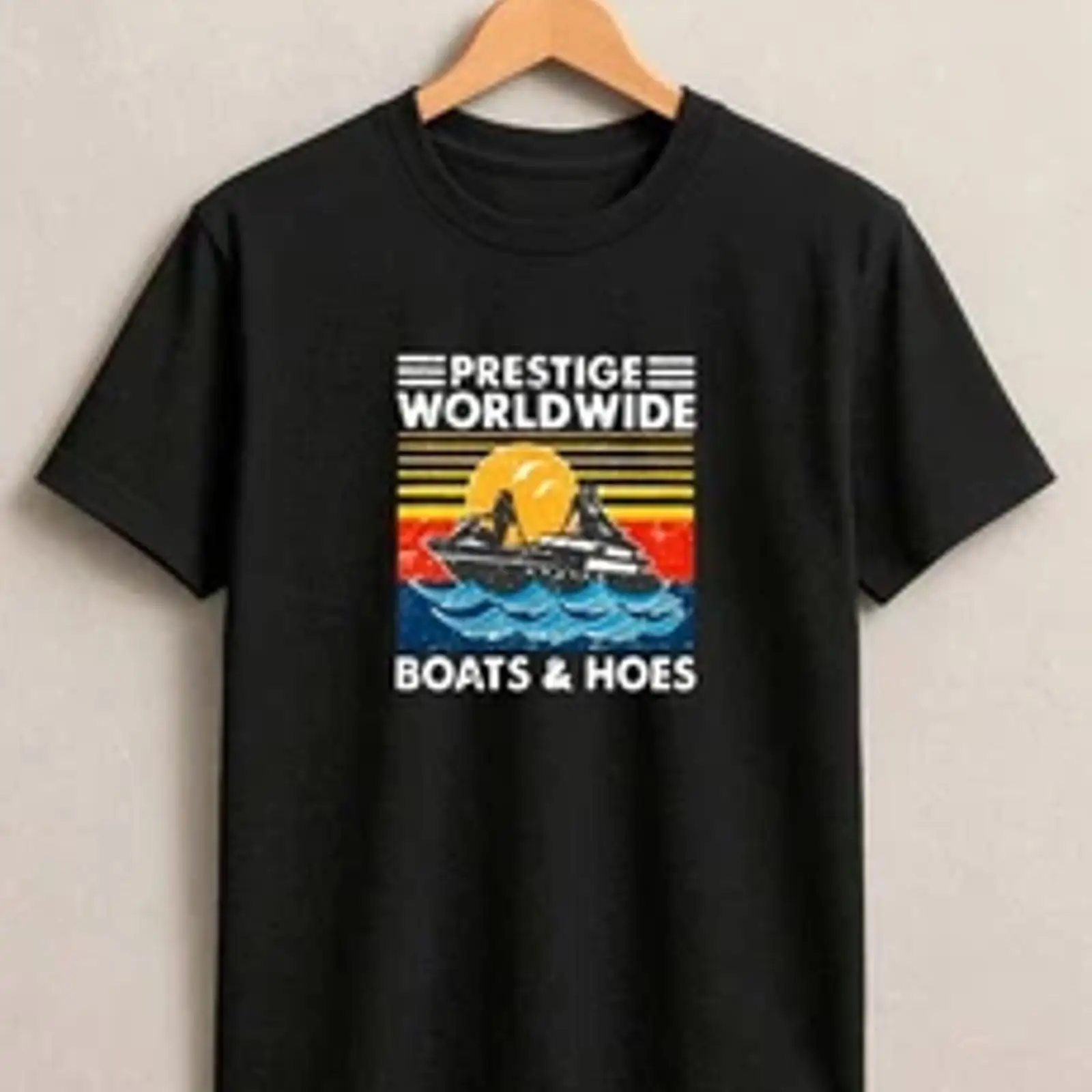 Vintage Yacht Fashion - レトロヨットサンセットTシャツ ボート 海 波 カジュアル 夏