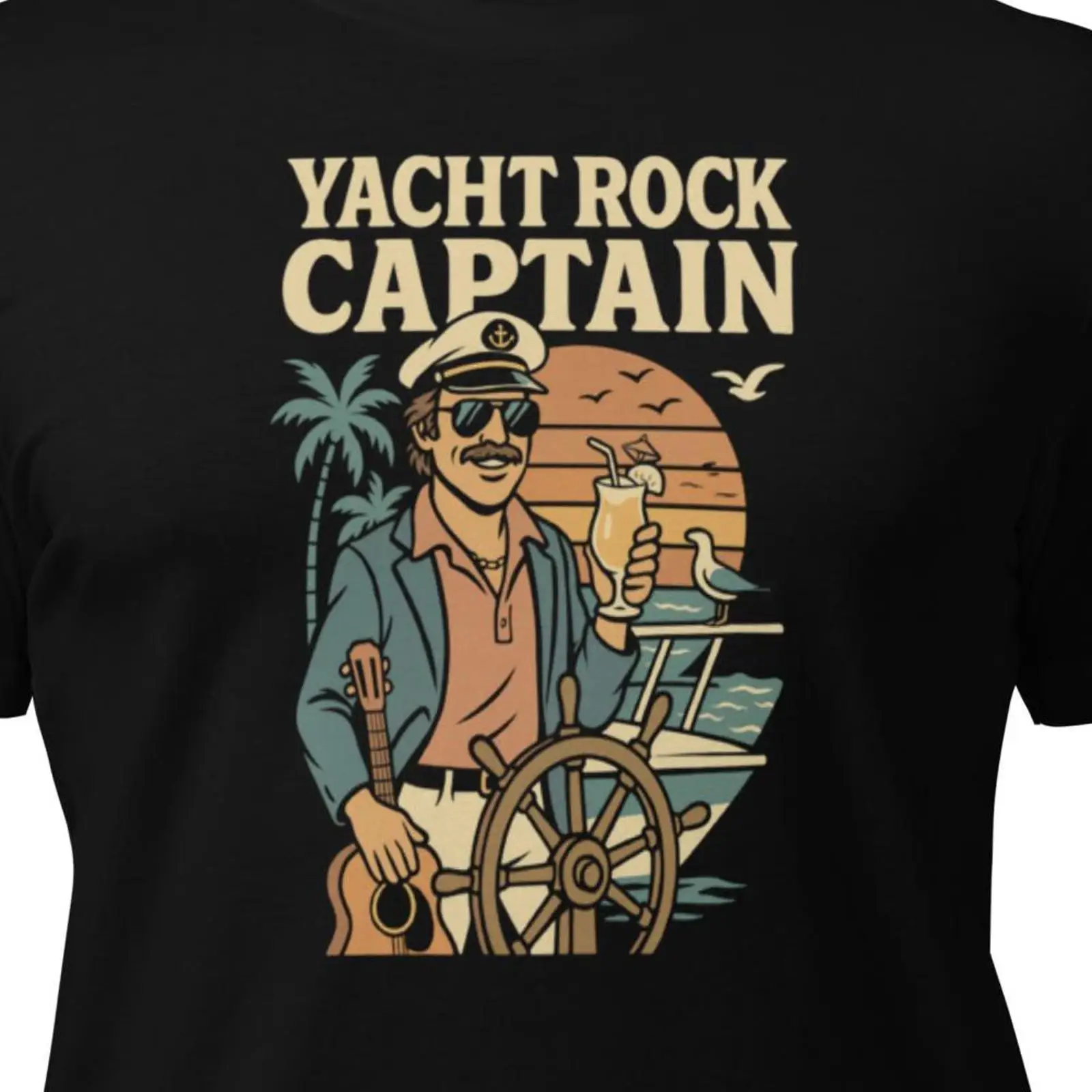 Vintage Yacht Fashion - ヨットロックキャプテンTシャツ レトロ70年代航海風ヴィンテージウォッシュドトップス 普段着 ストレッチファッションストリートウェア わずかにオム風な雰囲気