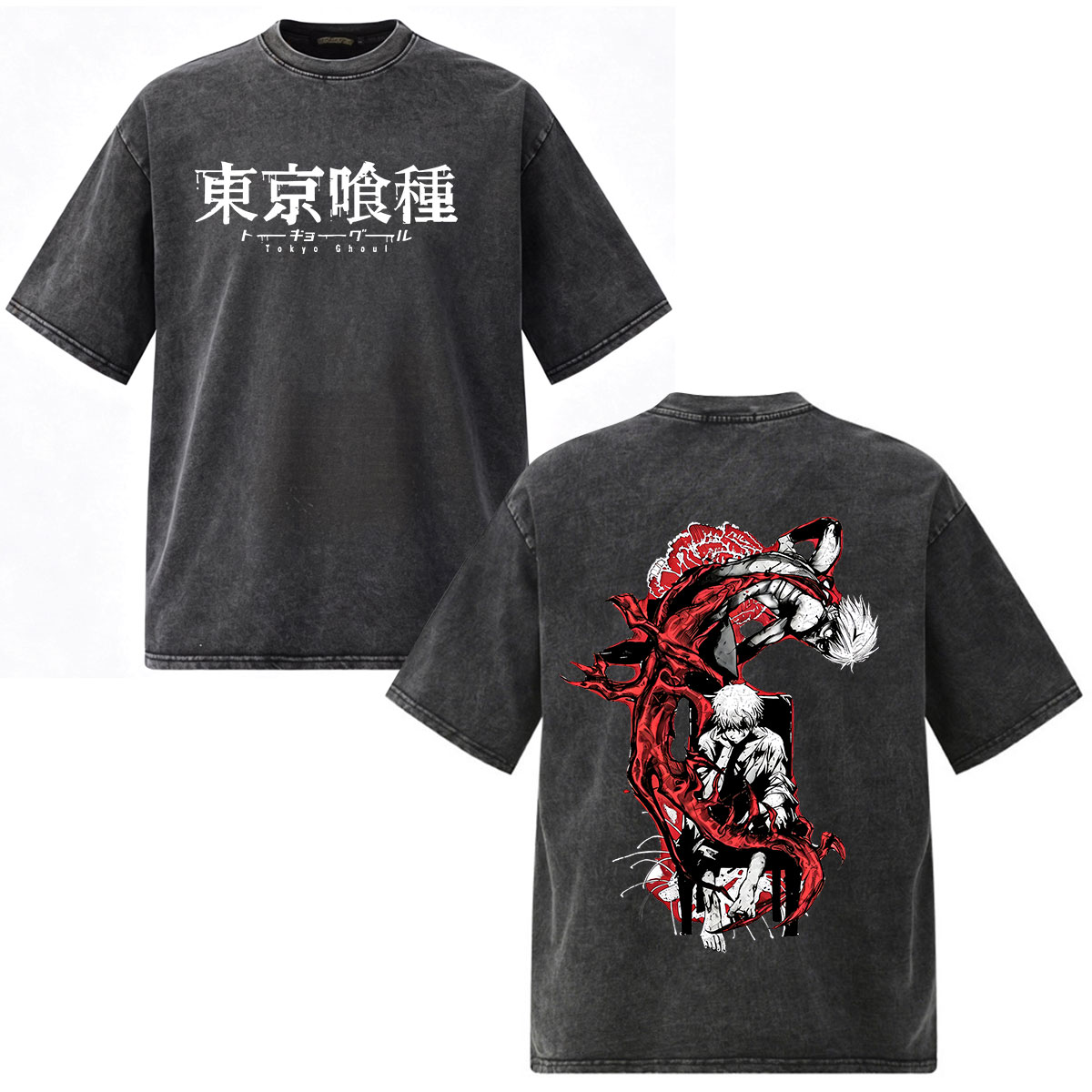 Vintage Ken Fashion - アニメ東京グールケンカネキ Tシャツ男性女性服ファッションヴィンテージウォッシュコットン Tシャツカジュアル原宿ルーズ Tシャツトップ
