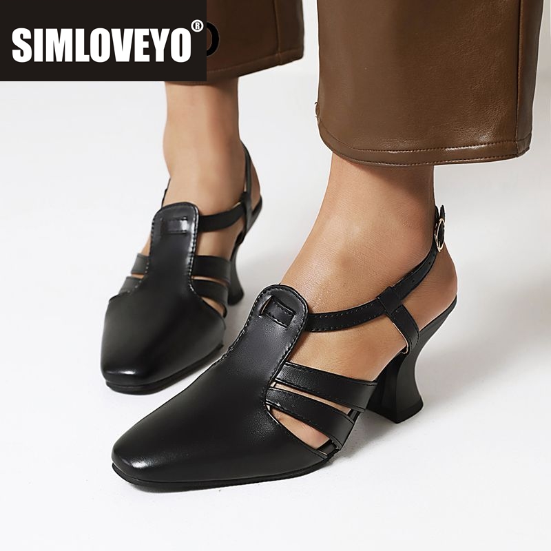 Vintage Fashion Plus Size - SIMLOVEYO 2025 ファッションデイリーサンダル レディース スクエアトゥ ハイヒール