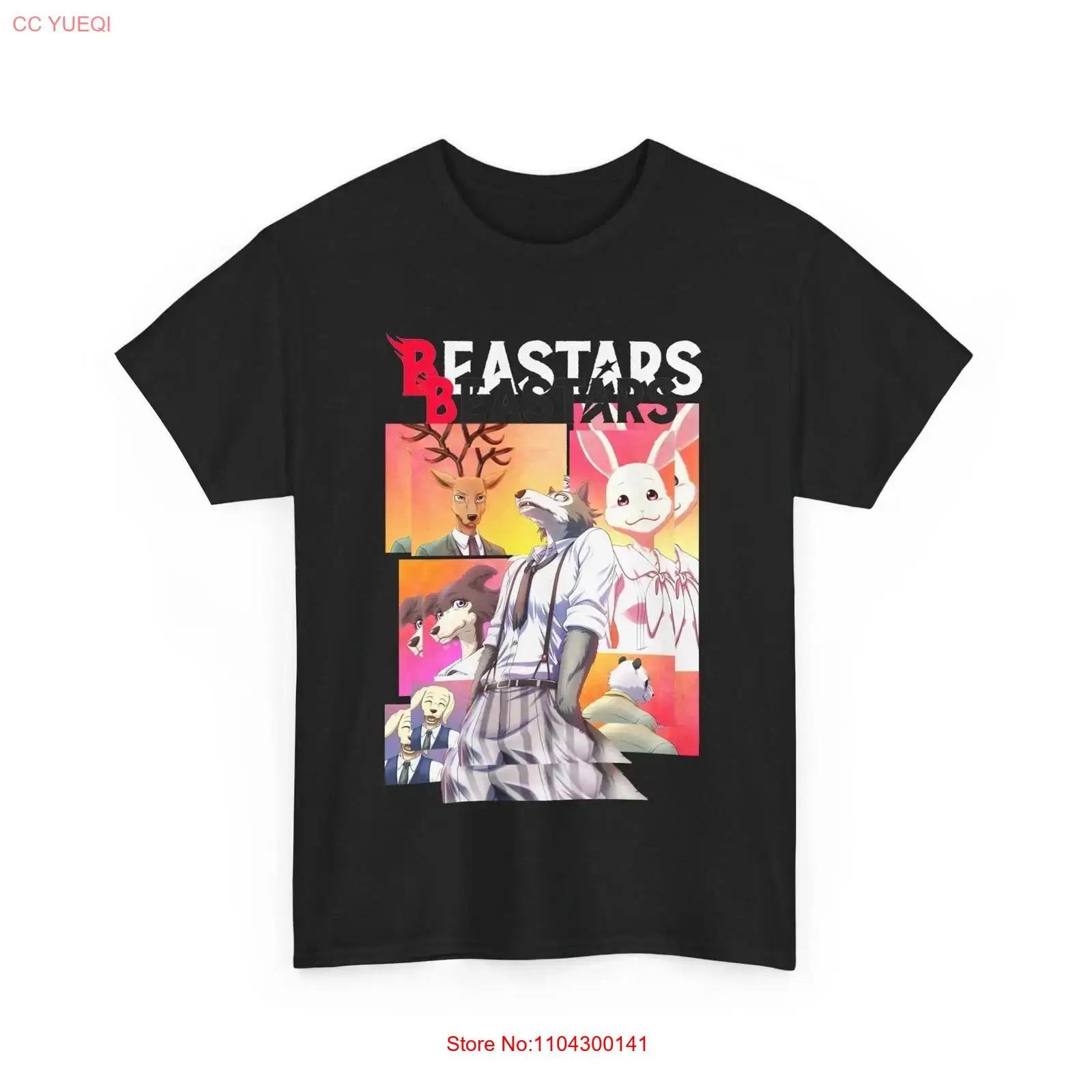 Vintage Fashion Knitwear - アニメビースターズ レゴシ ブラックTシャツ ヴィンテージ風 ウォッシュ加工 ややゆったりとしたユニセックスカジュアルトップス