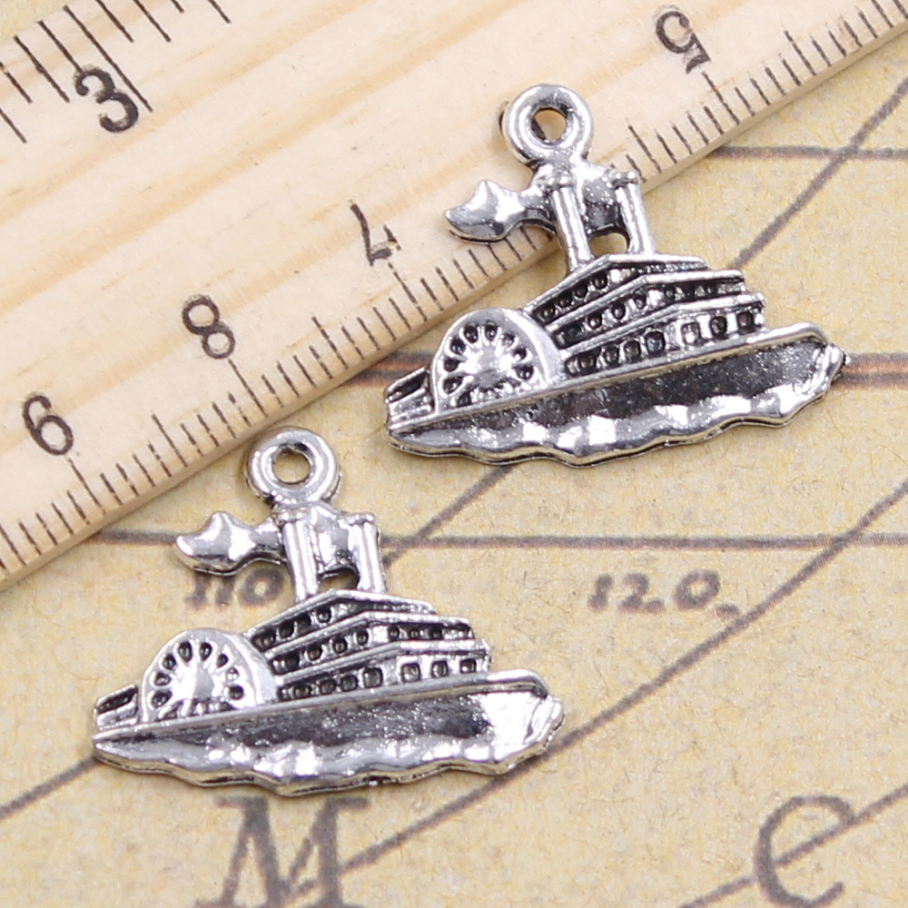 Vintage Yacht Fashion - ジュエリー作り用のアンティークシルバーカラーチャーム,20x24mm,スピードボート,ヨット,モーターボート,チベットの発見,15個