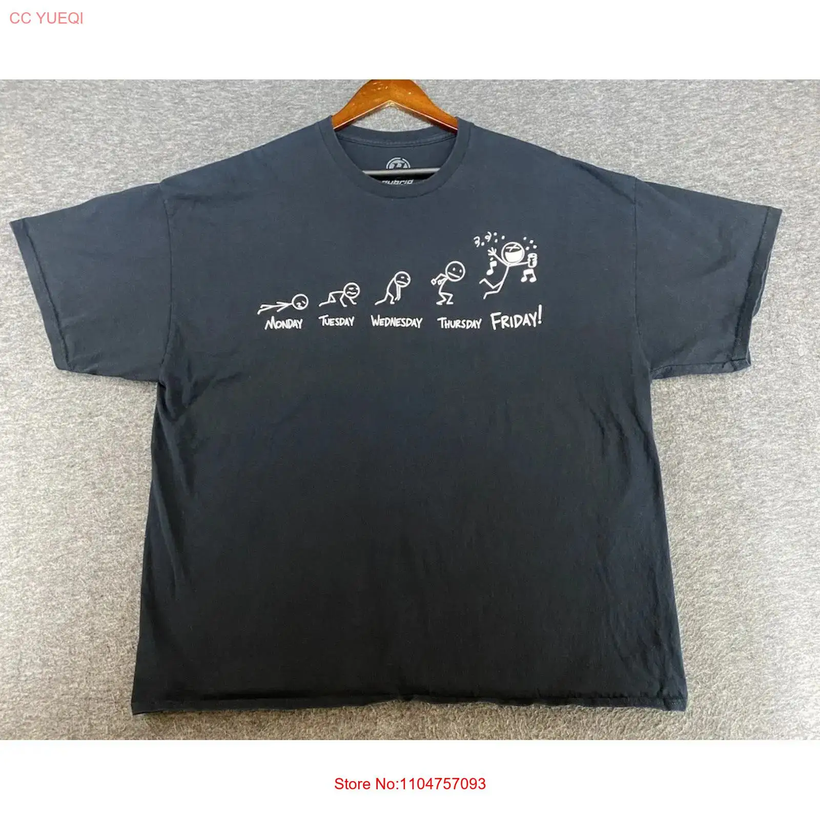 Vintage Fashion Week - 曜日別面白いTシャツ スティックマン ブラック クルーネック ハイブリッド サイズ2XL