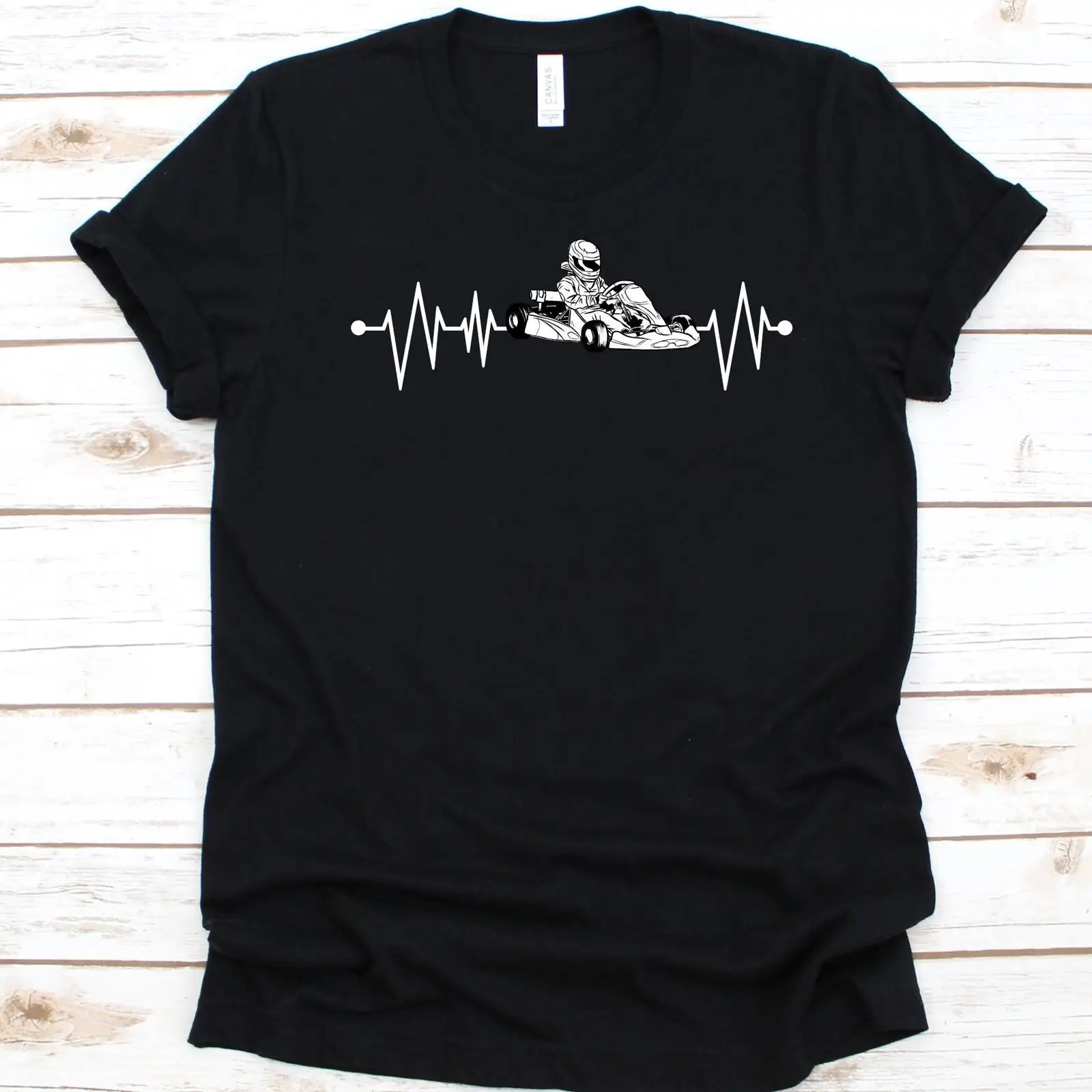 Vintage Fashion Enthusiasts - ゴーカートレーシングハートビートTシャツ レーサー、カート愛好家、シフター愛好家向け 面白いヴィンテージ風ウォッシュ加工 通気性のあるファッションウェア
