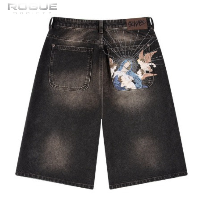 Vintage Fashion Jeans - 夏のラグジュアリー原宿ジーンズボトムスアメリカンヴィンテージY2Kグラフィックメンズバミューダジョーツポケットディストレスドヒップホップカジュアルデニムショーツ