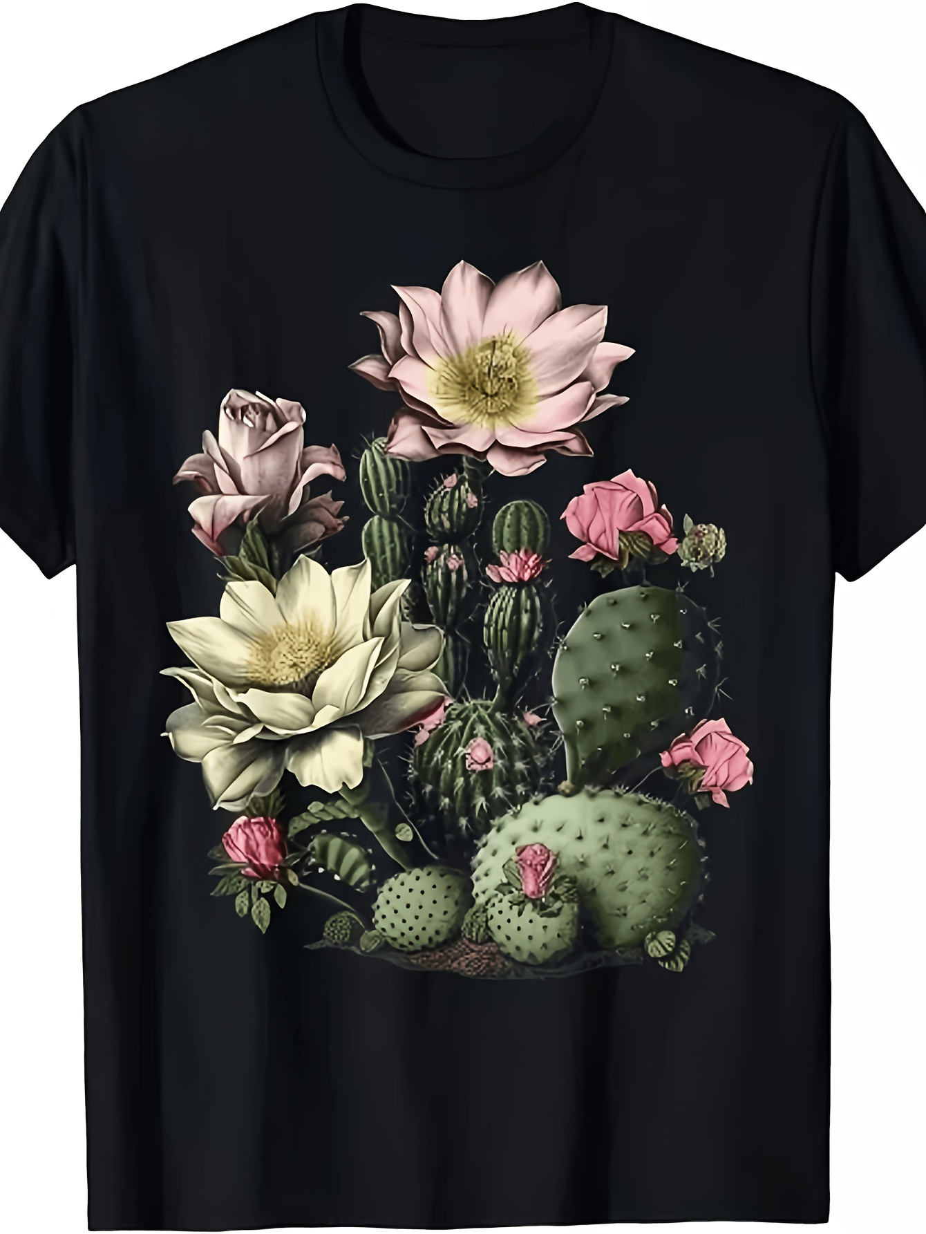 Vintage Fashion Enthusiasts - 男女兼用サボテン多肉植物Tシャツ、メンズ向けヘビーウェイト半袖クルーネックTシャツ、ヴィンテージ砂漠植物プリント、オールシーズン対応、サボテンと多肉植物愛好家へのギフト、ヴィンテージカジュアル半袖Tシャツ、プリントデザインのクルーネック