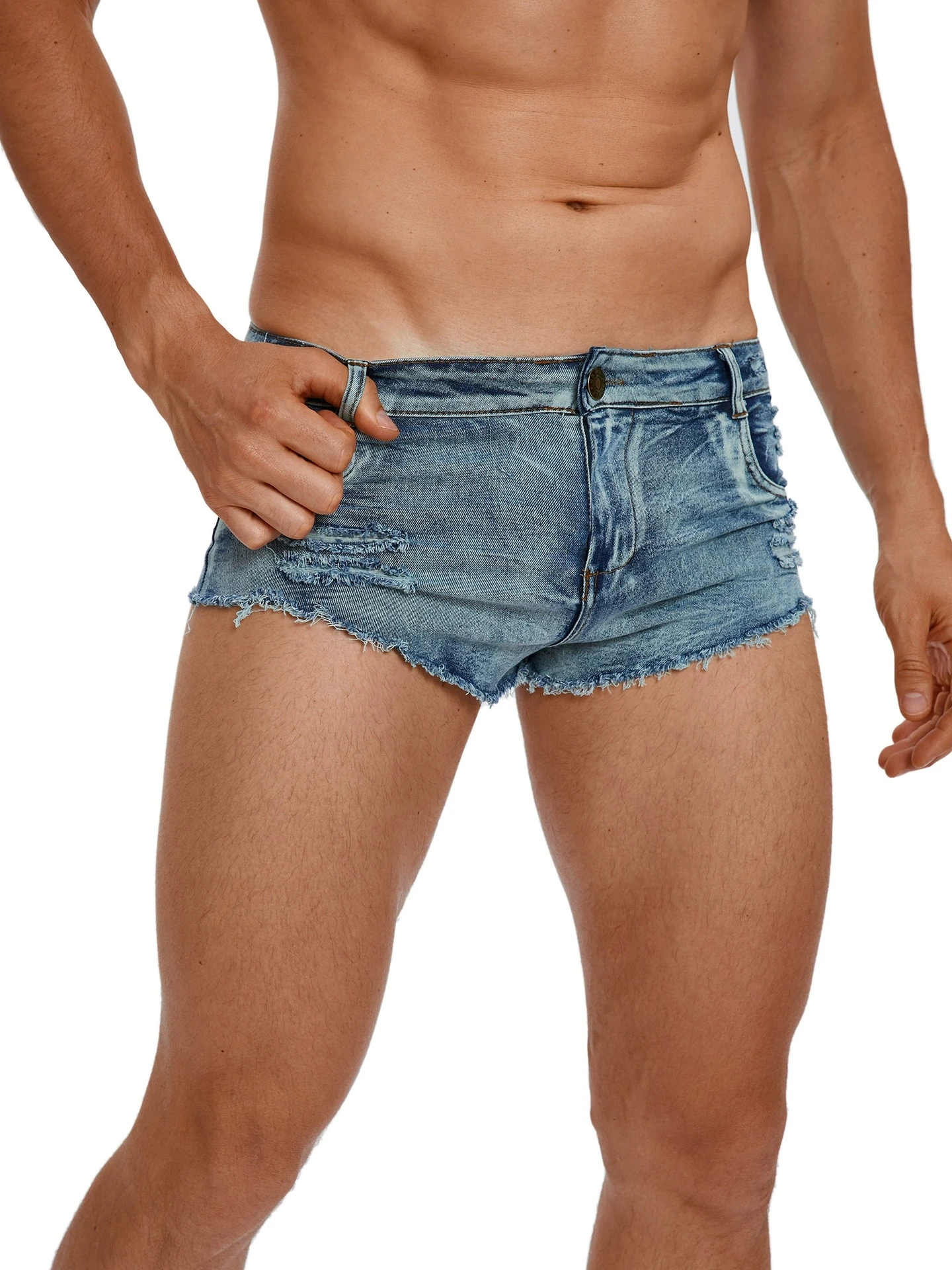 Vintage Fashion Jeans - メンズローウエストジーンズショーツファッションポケット夏カジュアルショーツヴィンテージデニムカラー男性ナイトクラブホットパンツ男性服