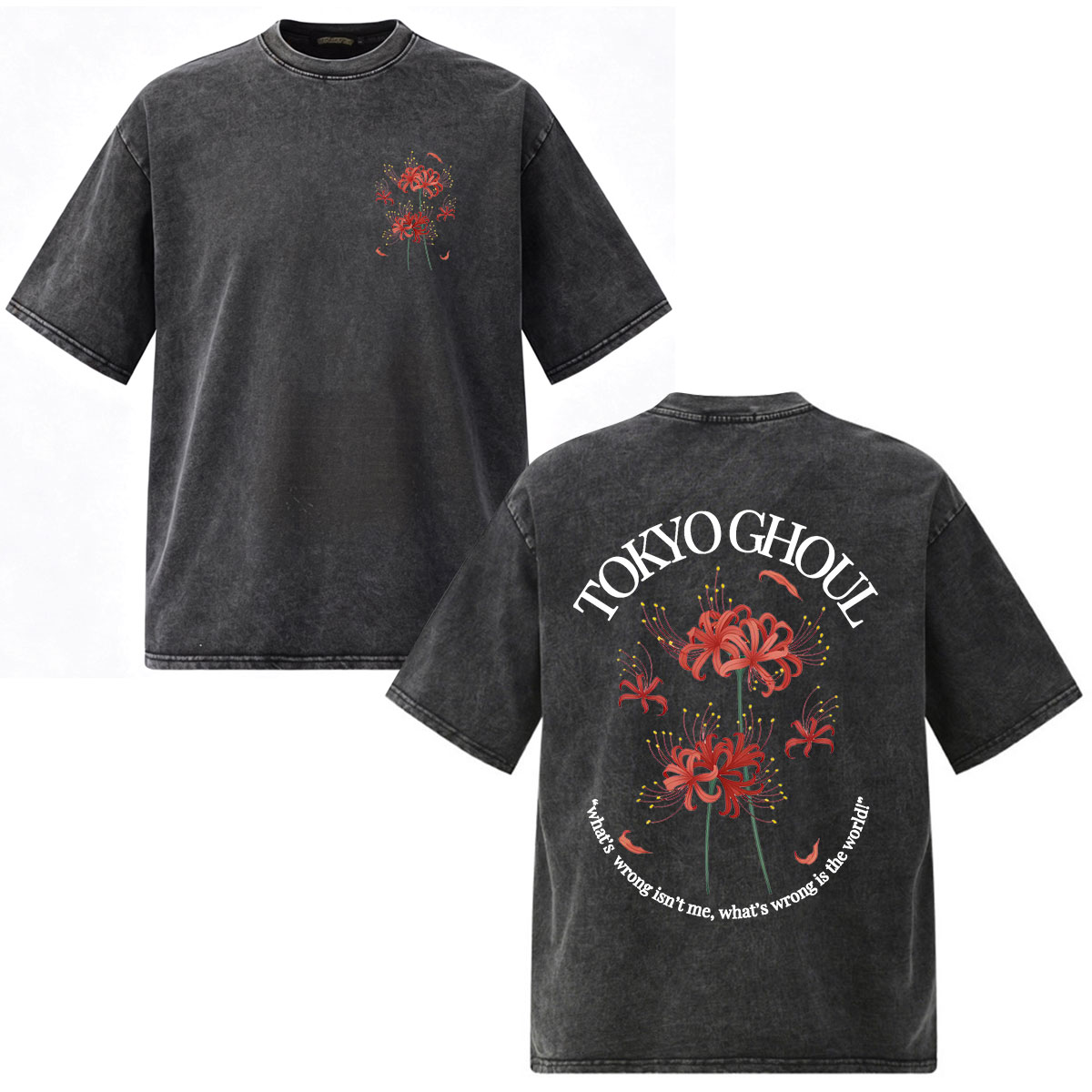 Vintage Ken Fashion - アニメ東京グールカネキケンヴィンテージウォッシュ Tシャツ男性女性服ファッションカジュアル特大半袖 Tシャツストリート