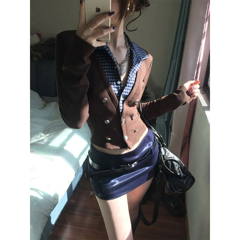MEXZT Y2K クロップドニットカーディガン女性チェック - Crop Cardigan Vintage のレビューと価格