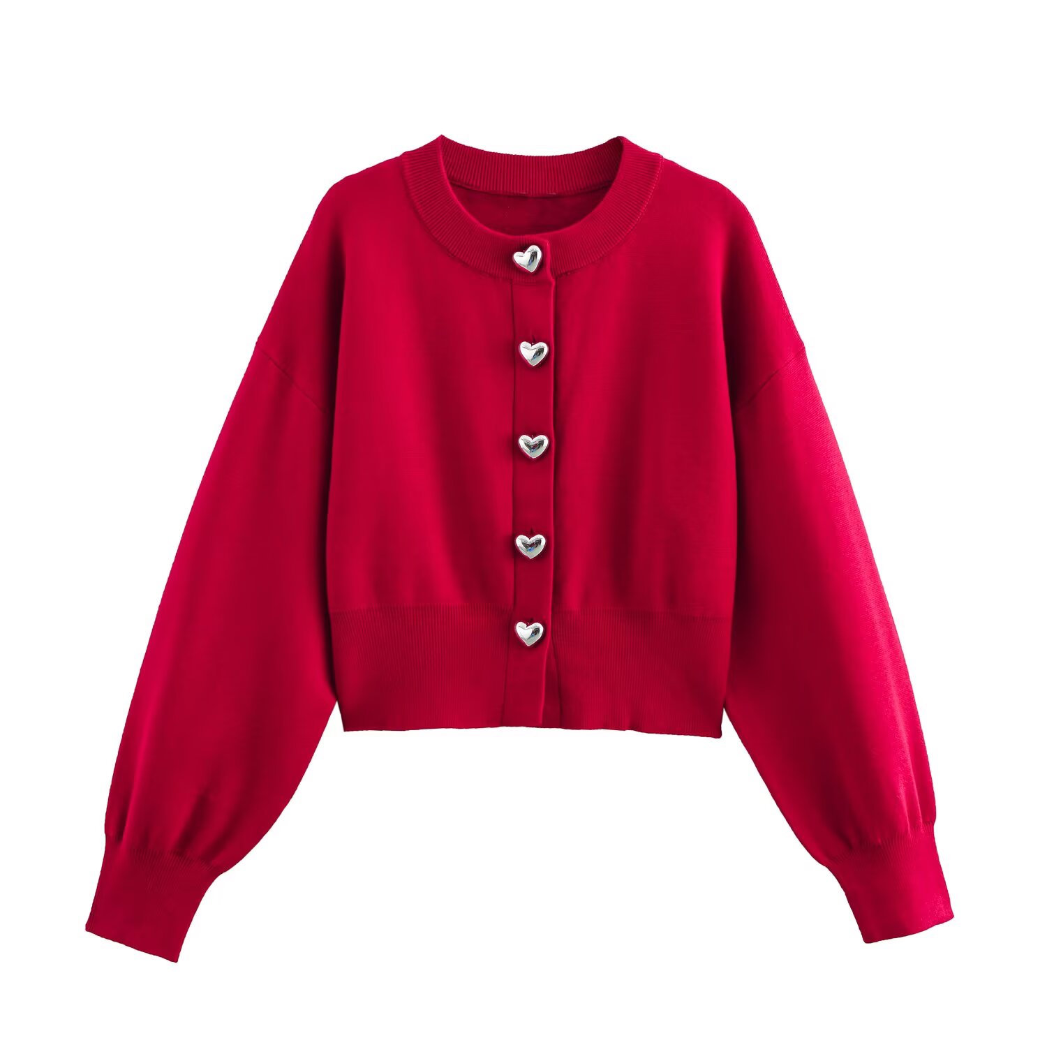 女性クロップドニットカーディガンボタンラウンドネック長袖リブ - Crop Cardigan Vintage のレビューと価格