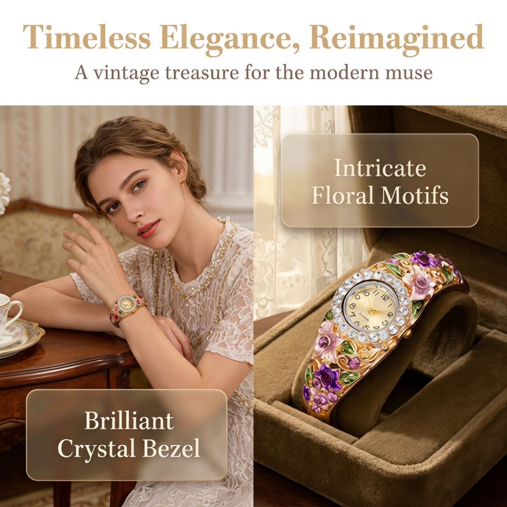 花が豊富なヴィンテージ時計ラインストーンブレスレットクリスタ - Vintage Fashion Week のレビューと価格