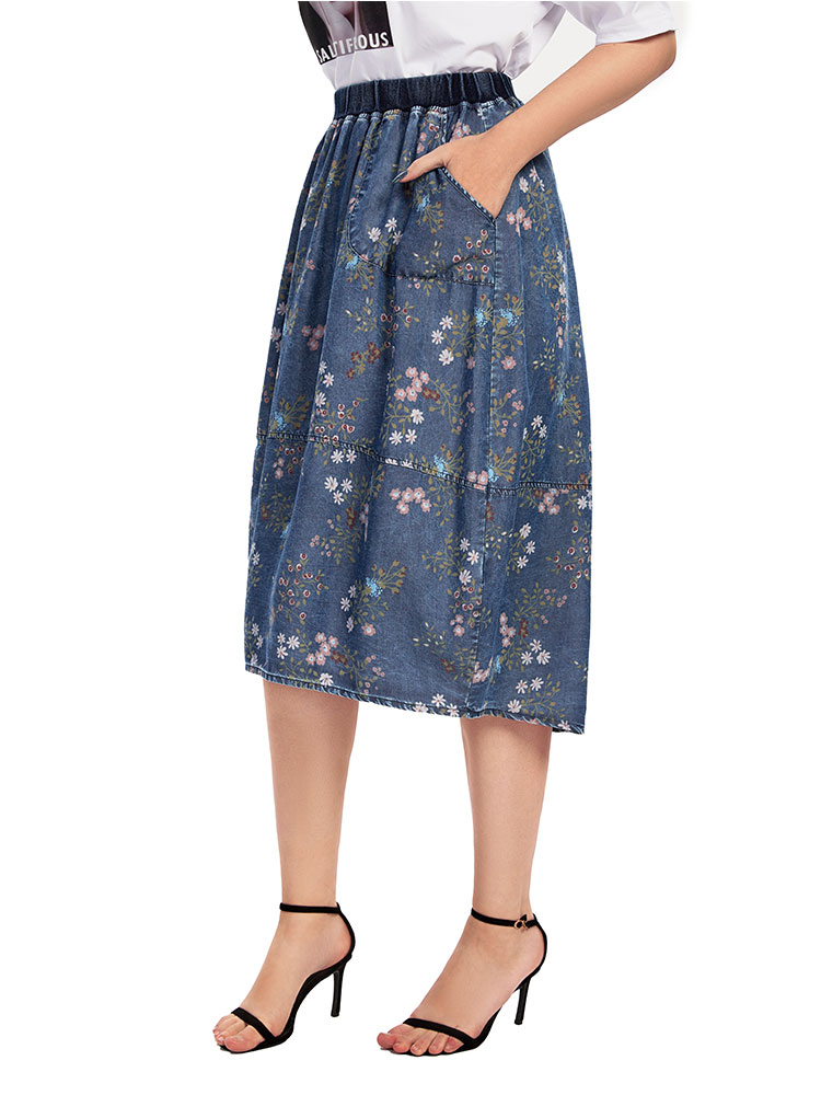 レディースカジュアルブルーデニムスカート,ハイウエスト,フレ - Vintage Fashion Plus Size のレビューと価格