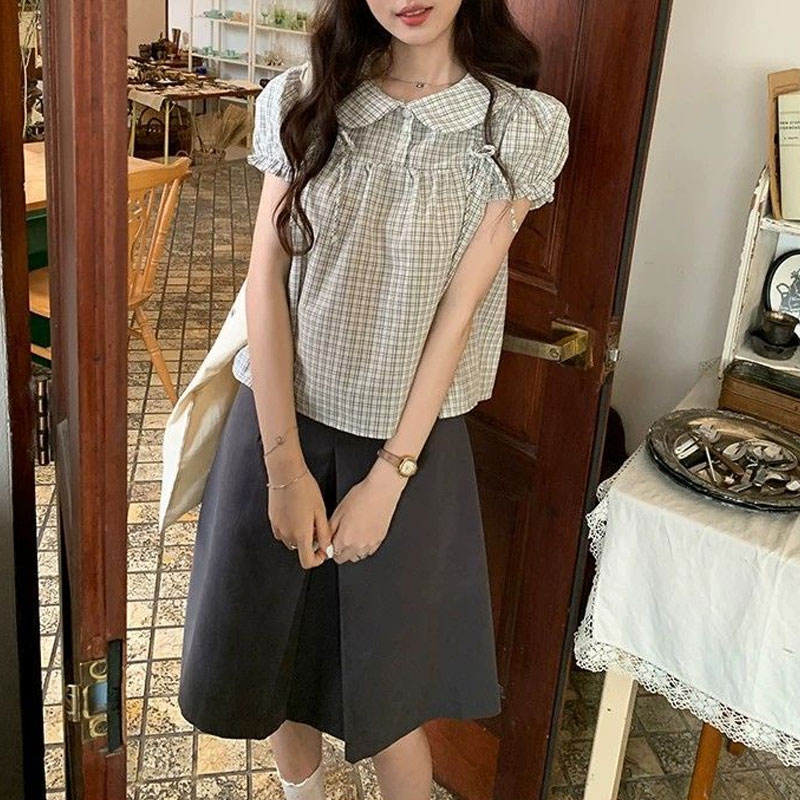 女性服プレッピースタイルドールカラー韓国シャツヴィンテージチ - Vintage Fashion Dolls のレビューと価格
