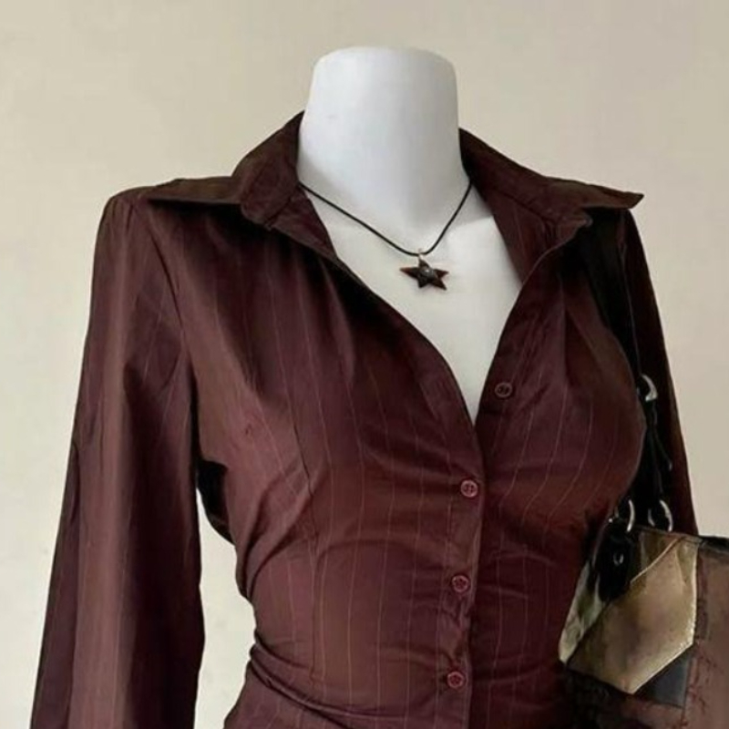 2025 夏の新レトロクラシックシャツ女性韓国ファッション長 - Vintage Fashion Korea のレビューと価格