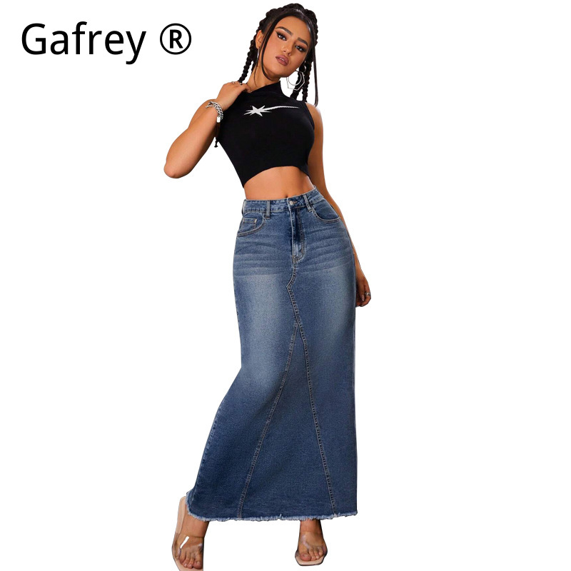 レディースデニムミディスカート、ハイウエストフィッシュテール - Vintage Fashion Jeans のレビューと価格
