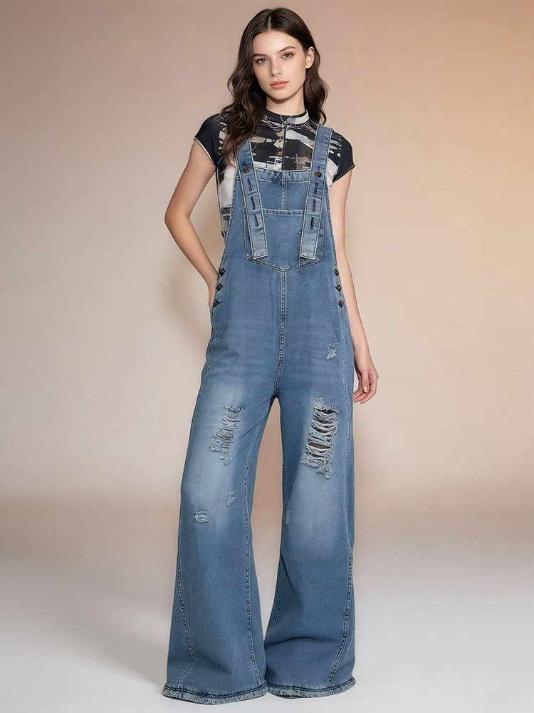 ファッションレトロリッピング加工デニムオーバーオール レディ - Vintage Fashion Jeans のレビューと価格