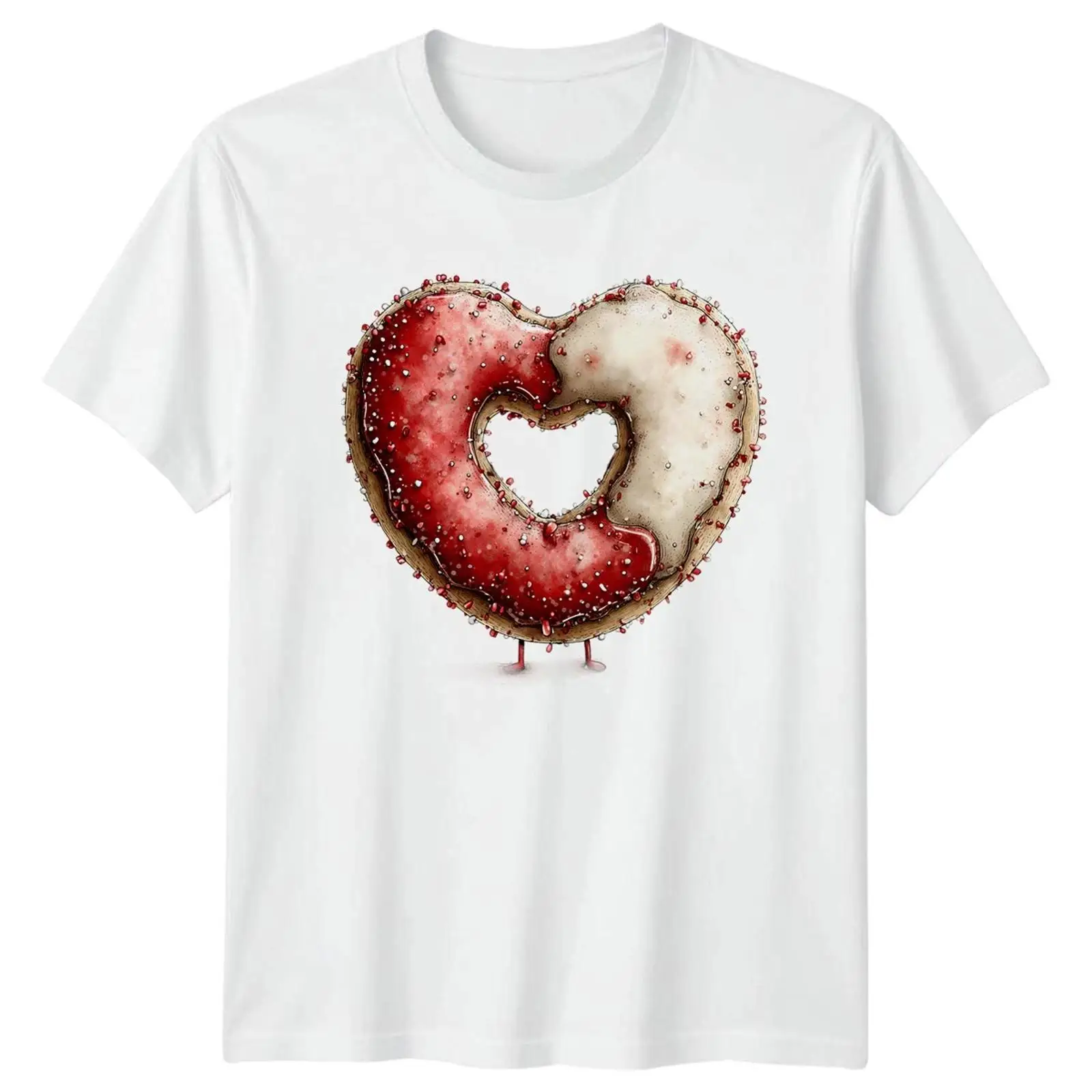ハート型ドーナツフードグラフィックTシャツ メンズ レディー - Vintage Fashion Herren のレビューと価格