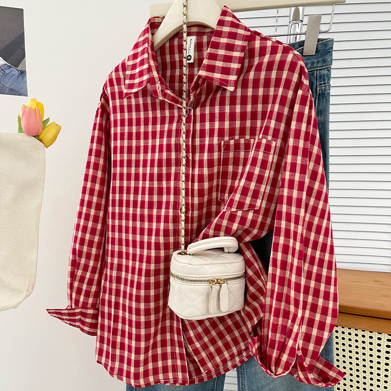 韓国風ヴィンテージチェック柄シャツ新作春と秋のカジュアル万能 - Vintage Fashion のレビューと価格