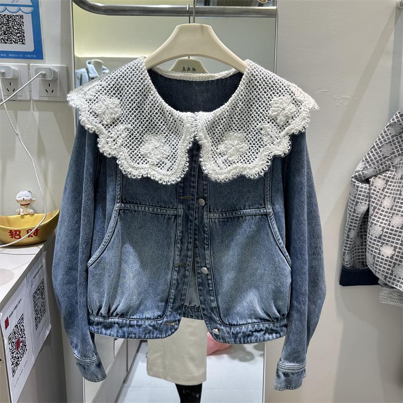 女性春秋の新韓国スタイルデニムジャケット人形襟レースパッチワ - Vintage Fashion Dolls のレビューと価格