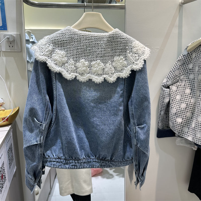 女性春秋の新韓国スタイルデニムジャケット人形襟レースパッチワ - Vintage Fashion Dolls のレビューと価格