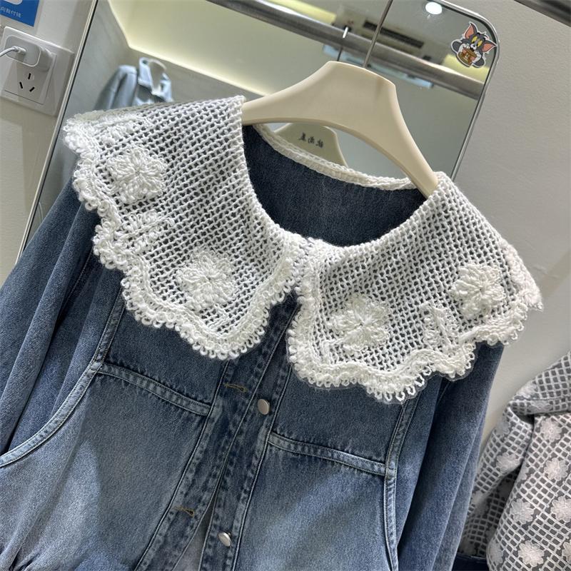 女性春秋の新韓国スタイルデニムジャケット人形襟レースパッチワ - Vintage Fashion Dolls のレビューと価格
