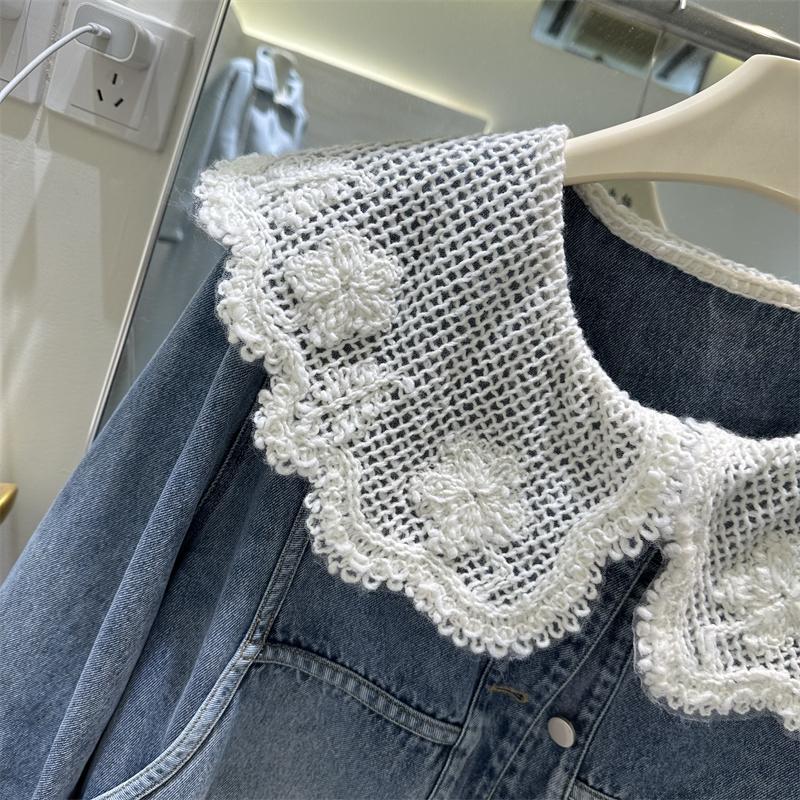 女性春秋の新韓国スタイルデニムジャケット人形襟レースパッチワ - Vintage Fashion Dolls のレビューと価格