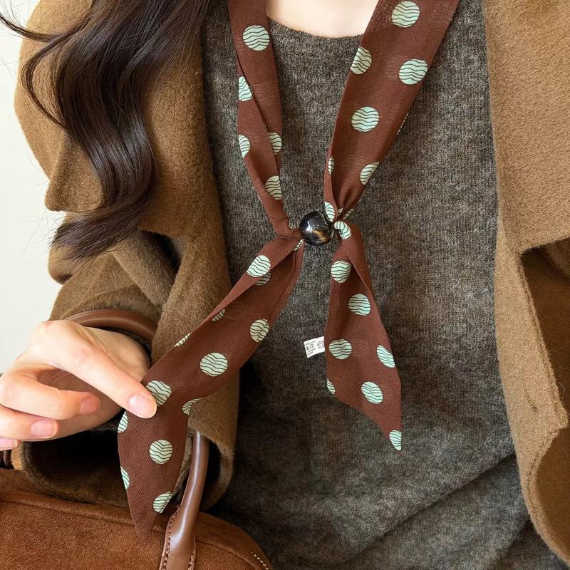 ヴィンテージポルカドットシフォンビーズスカーフ女性用軽量シー - Vintage Fashion Knitwear のレビューと価格