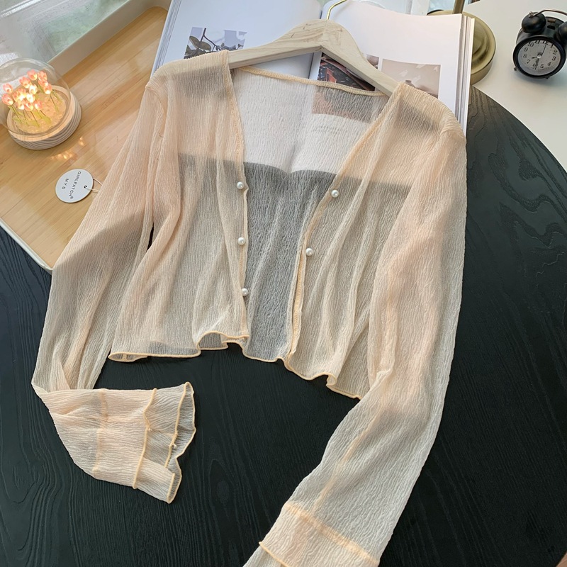 2026 ニット薄手セーターカーディガン女性長袖パールセータ - Crop Cardigan Vintage のレビューと価格